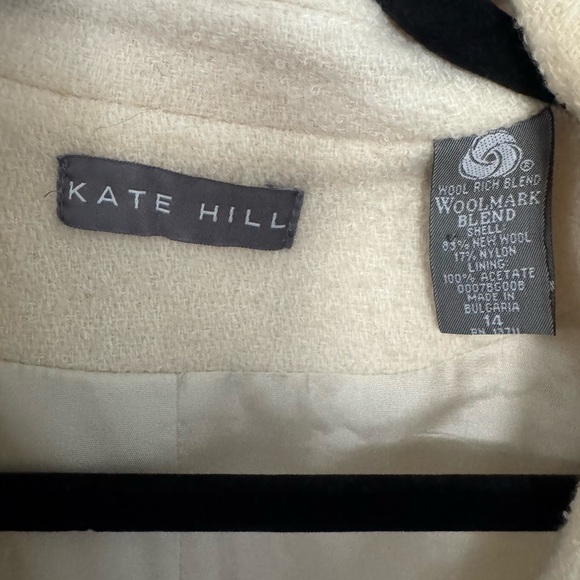 Wool Blend Ivory Cream Button Up Collared Jacket by Kate Hill, size 14 - Picture 3 of 6